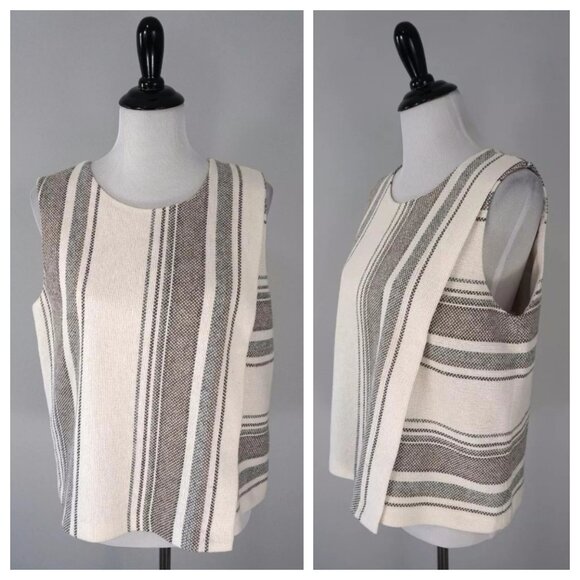 Tory Burch White Gray Tan Striped Southwest Faux Wrap Sleeveless Top Size XL - Picture 2 of 5